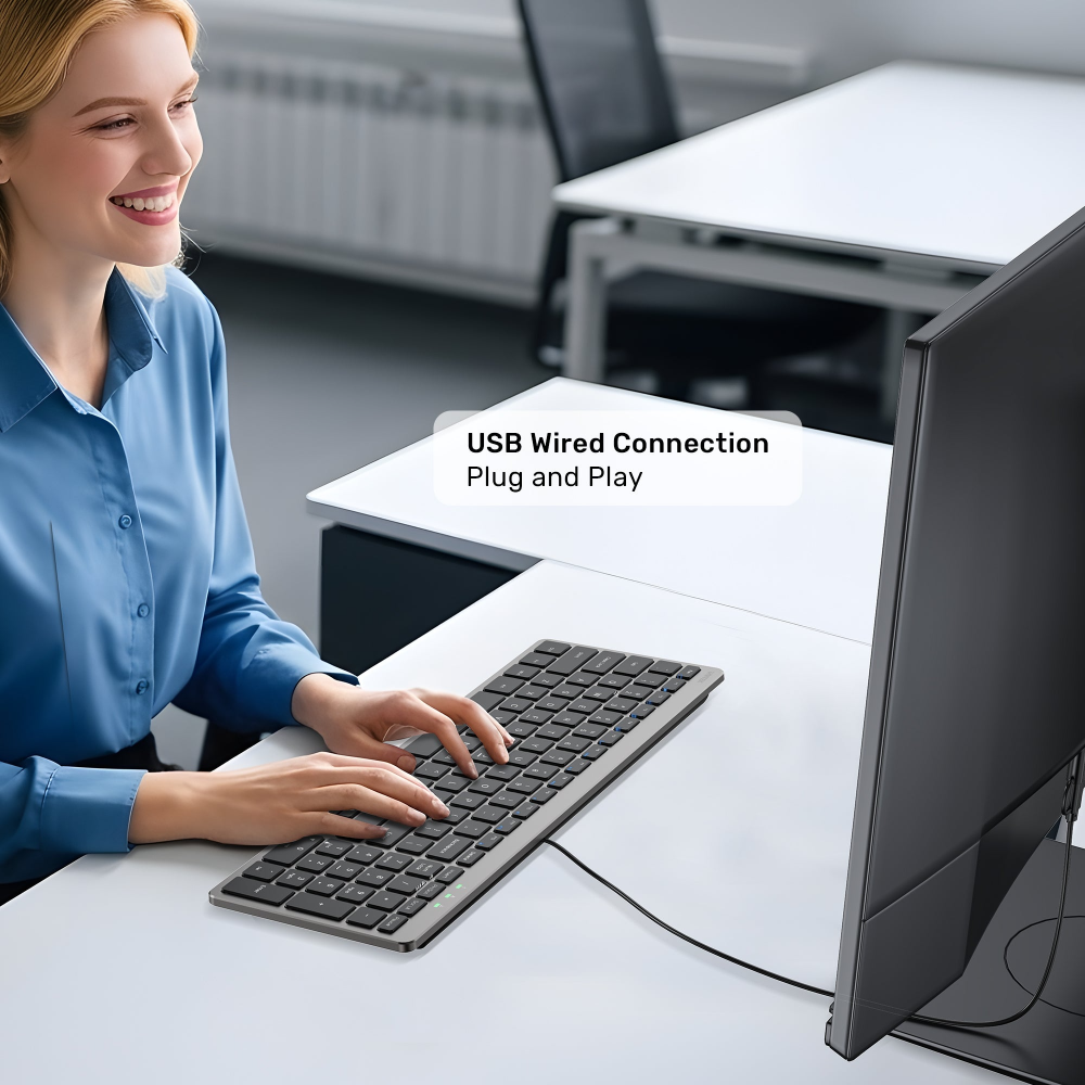 UNITEK T053AGY01-US SLIMTAP ULTRA LIGHT WIRED KEYBOARD WITH 99 KAYS SPACE GREY06 - One Chip Computers Unitek T053AGY01-US SlimTap Ultra-Light Wired Keyboard 99 Keys Space Gray