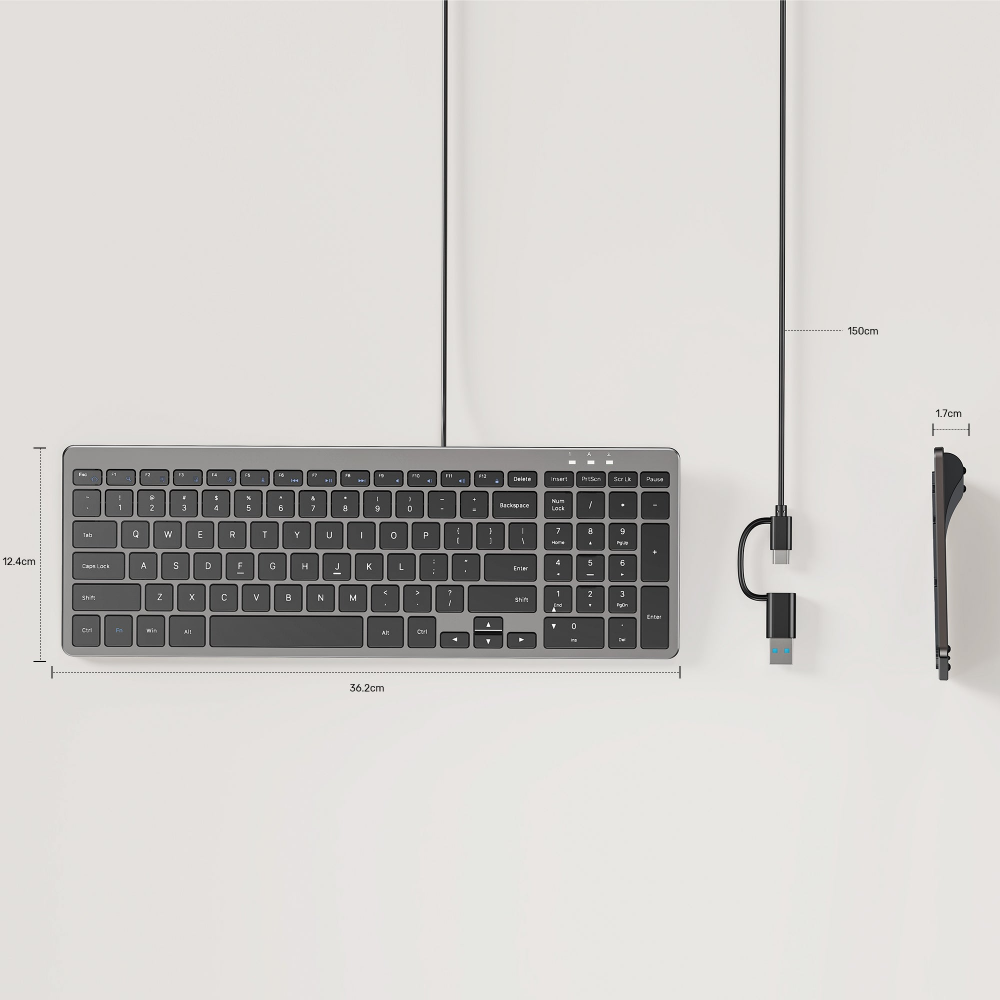 UNITEK T053AGY01-US SLIMTAP ULTRA LIGHT WIRED KEYBOARD WITH 99 KAYS SPACE GREY10 - One Chip Computers Unitek T053AGY01-US SlimTap Ultra-Light Wired Keyboard 99 Keys Space Gray