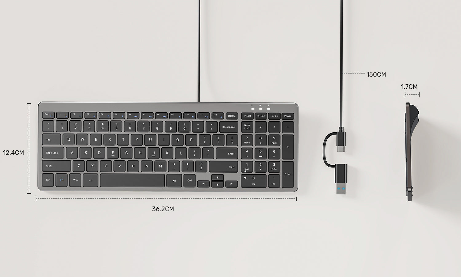Unitek T053AGY01-US SlimTap Ultra-Light Wired Keyboard 99 Keys Space Gray