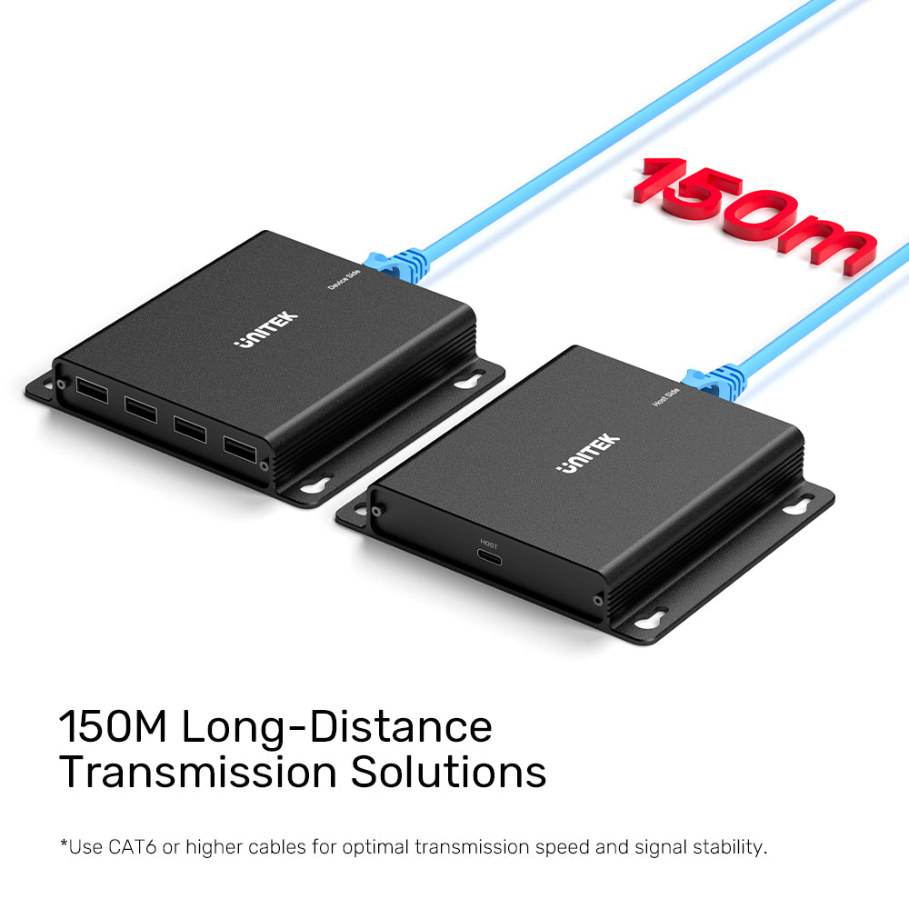 UNITEK U1222ABK01-EU USB-C TO 4-PORTS USB20 HUB EXTENDER06 - One Chip Computers Unitek U1222ABK01-EU USB-C to 4-Port USB Hub Extender Over Ethernet 150M