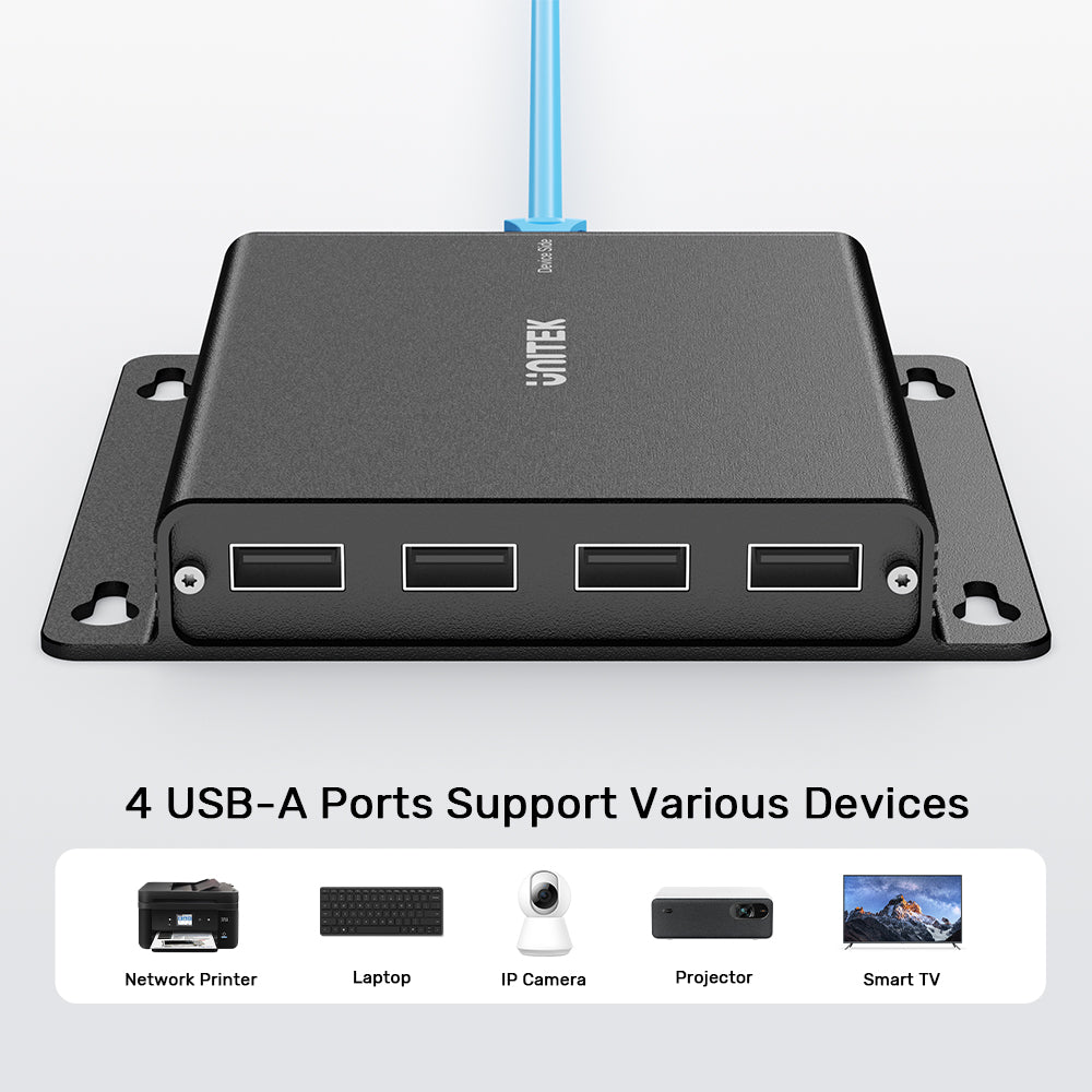 UNITEK U1222ABK01-EU USB-C TO 4-PORTS USB20 HUB EXTENDER07 - One Chip Computers Unitek U1222ABK01-EU USB-C to 4-Port USB Hub Extender Over Ethernet 150M
