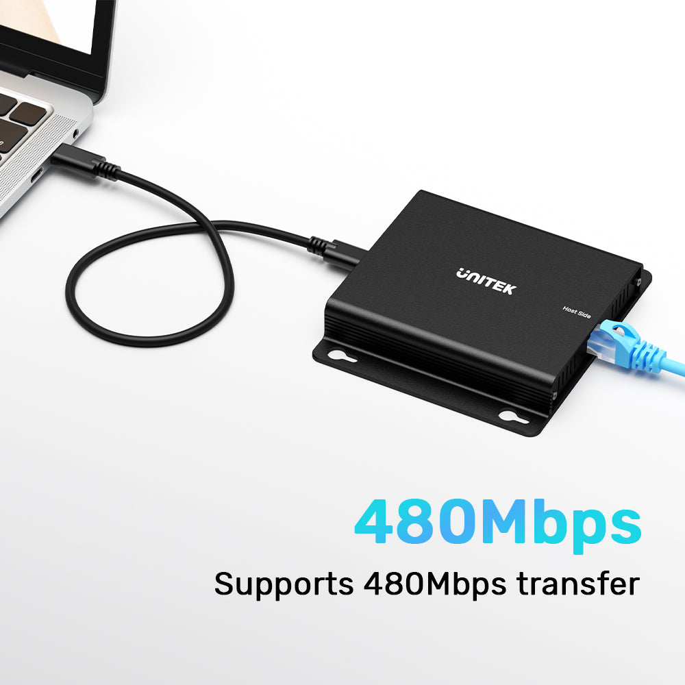 UNITEK U1222ABK01-EU USB-C TO 4-PORTS USB20 HUB EXTENDER08 - One Chip Computers Unitek U1222ABK01-EU USB-C to 4-Port USB Hub Extender Over Ethernet 150M