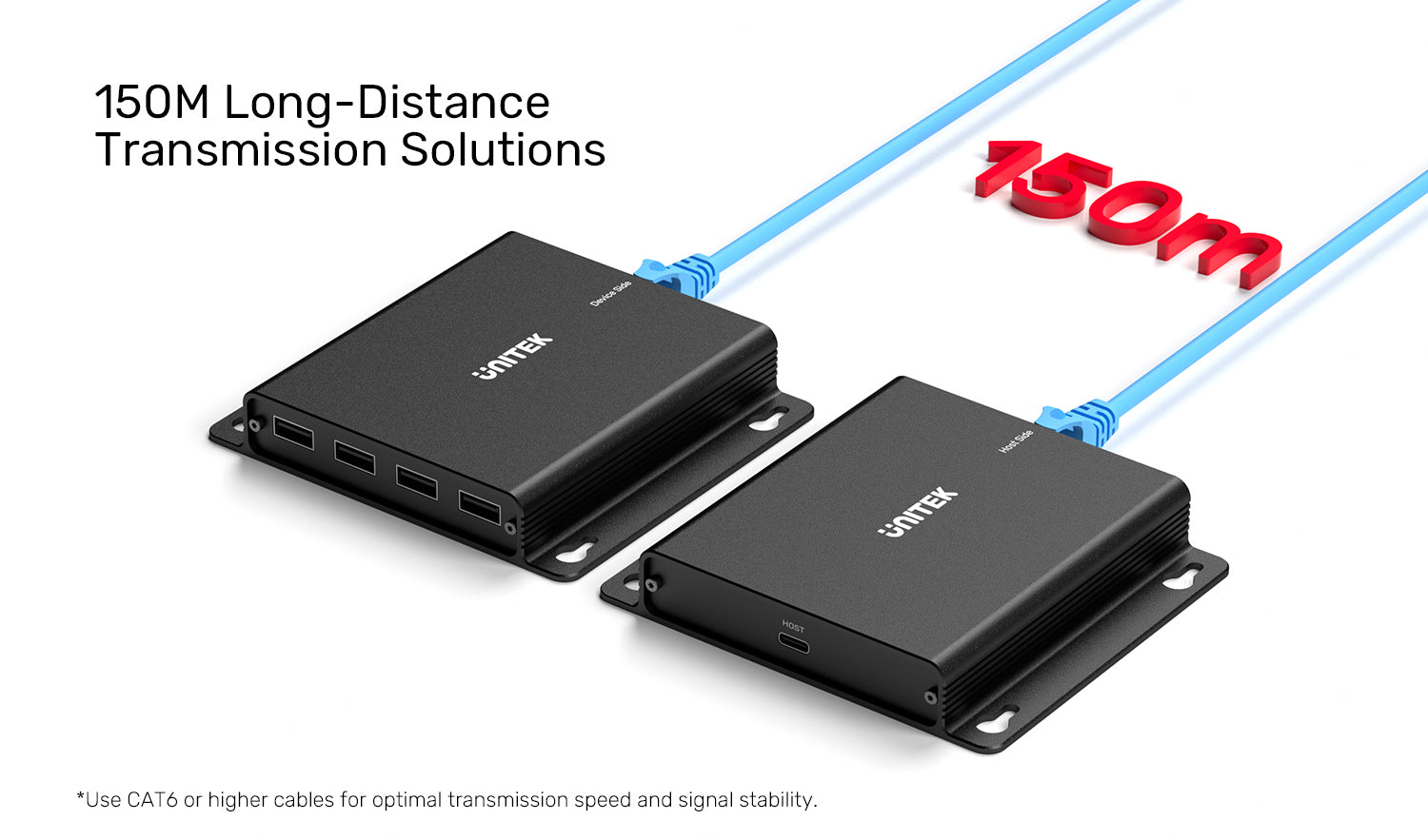 Unitek U1222ABK01-EU USB-C to 4-Port USB Hub Extender Over Ethernet 150M
