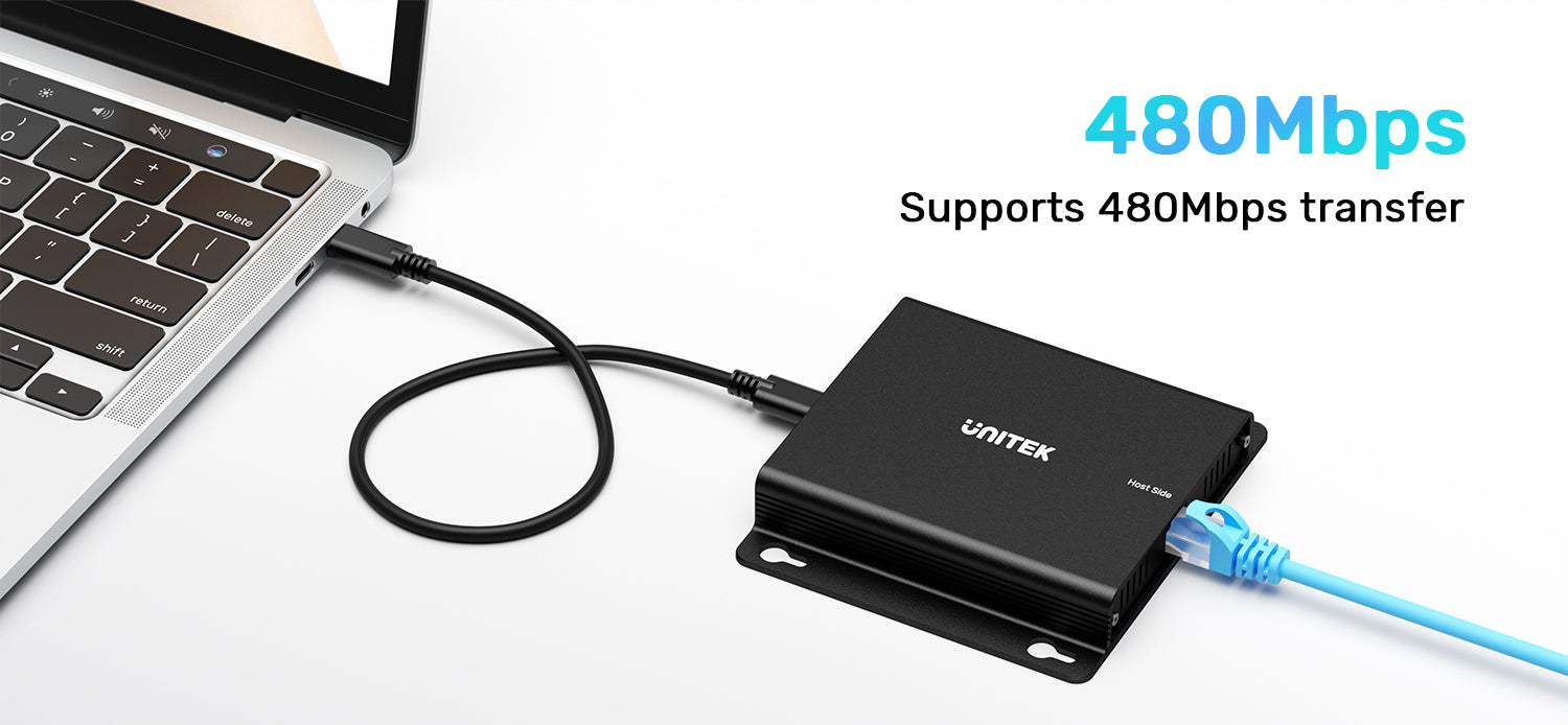 Unitek U1222ABK01-EU USB-C to 4-Port USB Hub Extender Over Ethernet 150M