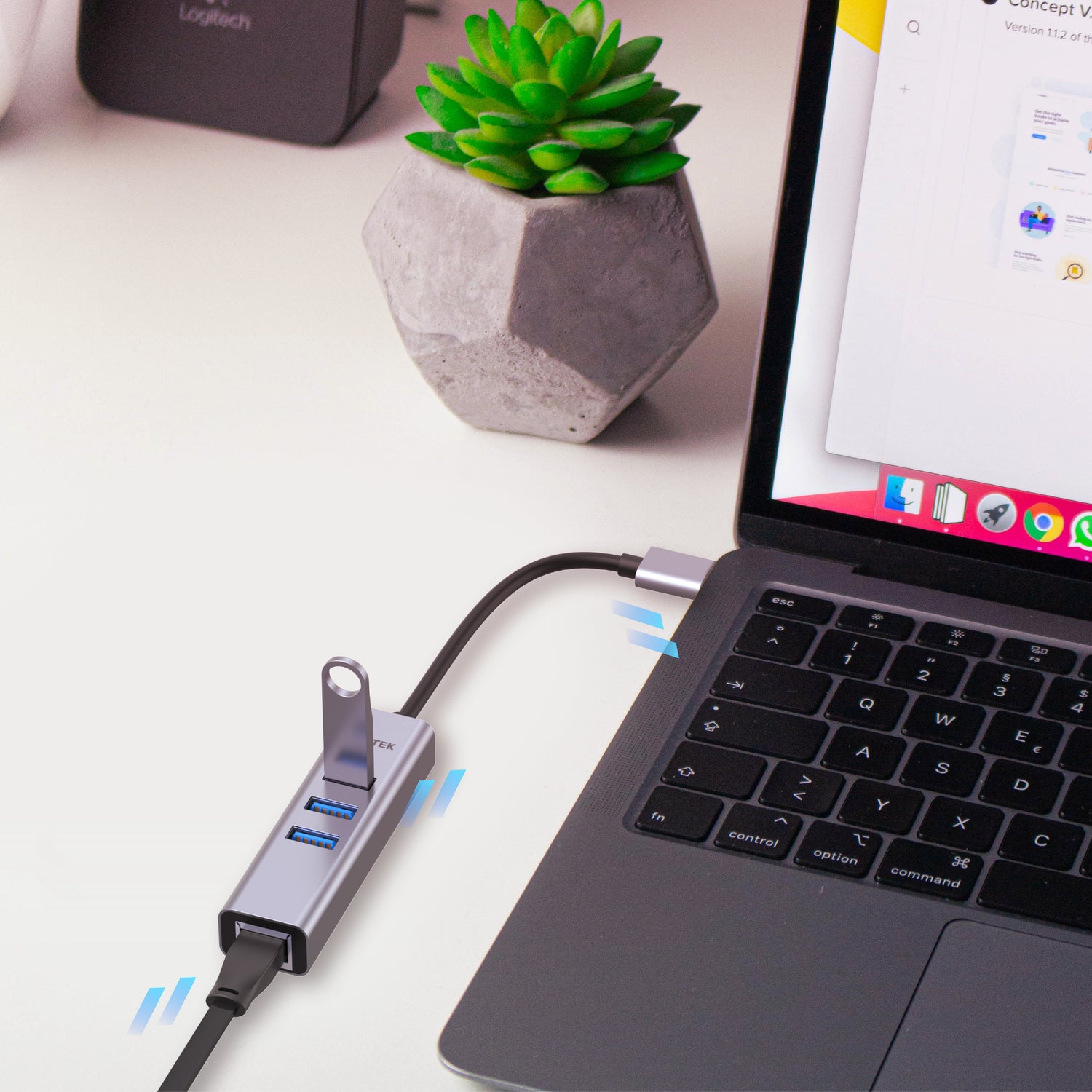 Unitek Y-3088B uHUB Q4+ 4-in-1 USB-C to 3xUSB-A 1x Ethernet Hub