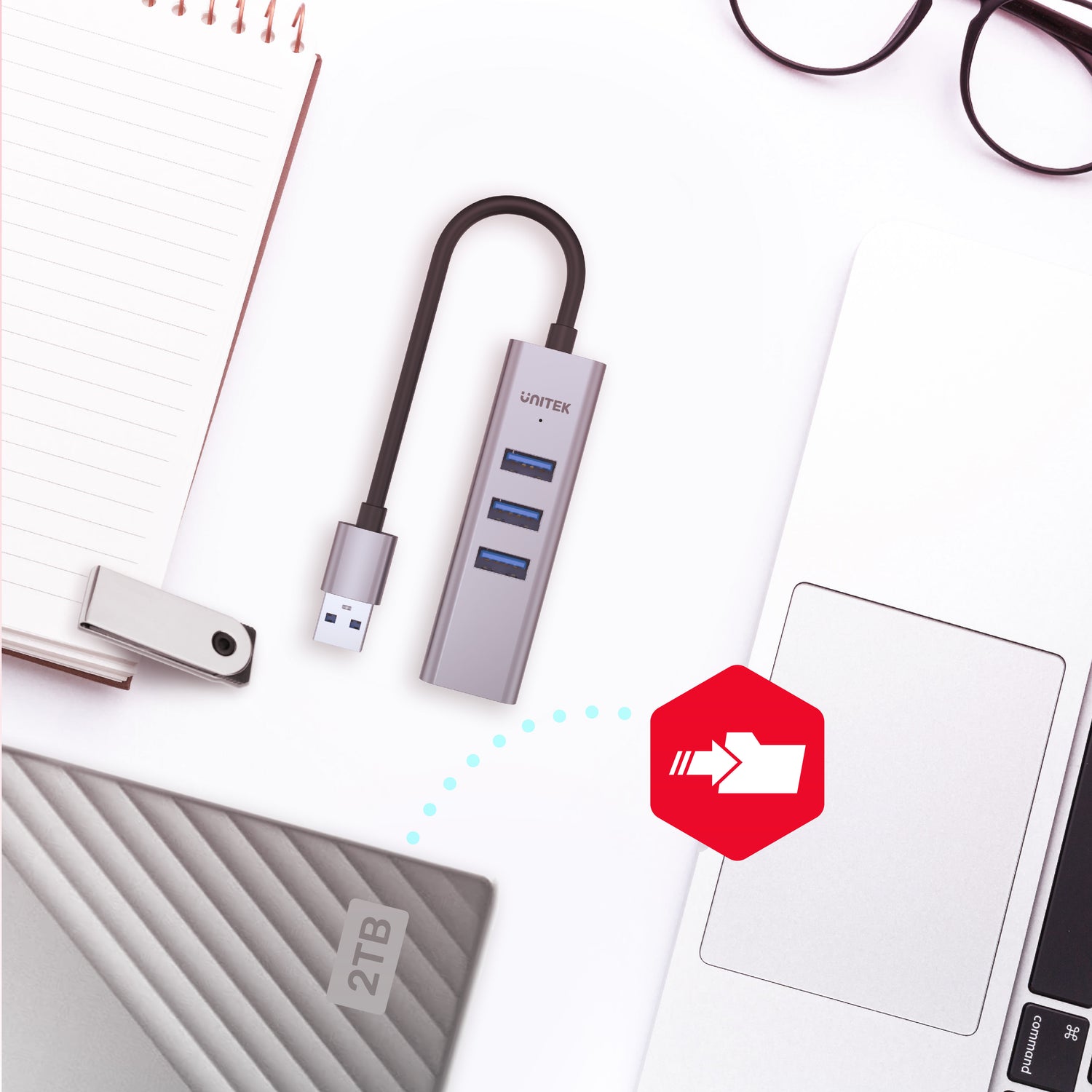 Unitek Y-3088B uHUB Q4+ 4-in-1 USB-C to 3xUSB-A 1x Ethernet Hub