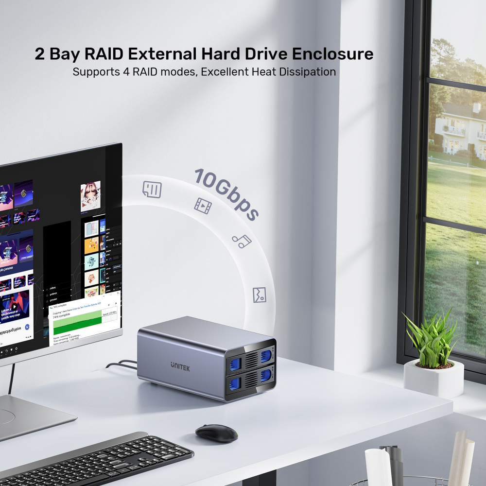 Unitek 2 Bay USB-C RAID External Hard Drive Enclosure04 - One Chip Computers Unitek S1308C01 USB-C 2-Bay 2.5"/3.5" SATA External Hard Drive Enclosure