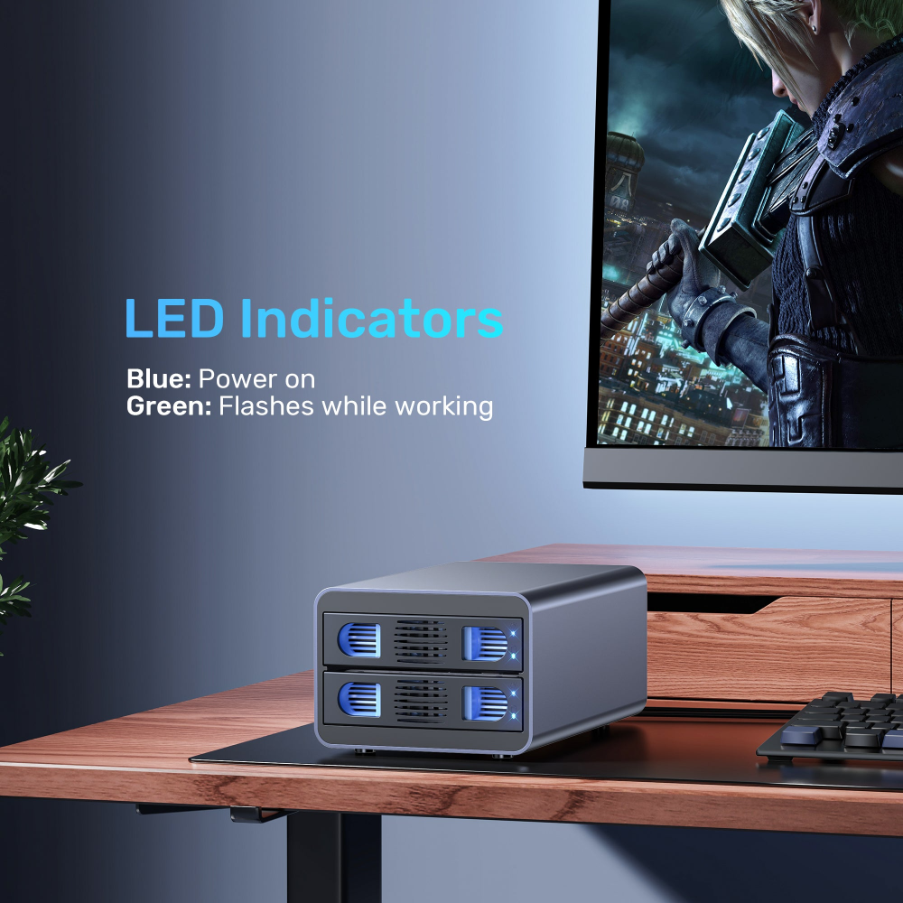 Unitek 2 Bay USB-C RAID External Hard Drive Enclosure07 - One Chip Computers Unitek S1308C01 USB-C 2-Bay 2.5"/3.5" SATA External Hard Drive Enclosure