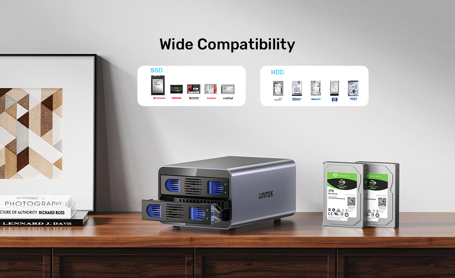 Unitek S1308C01 USB-C 2-Bay 2.5"/3.5" SATA External Hard Drive Enclosure