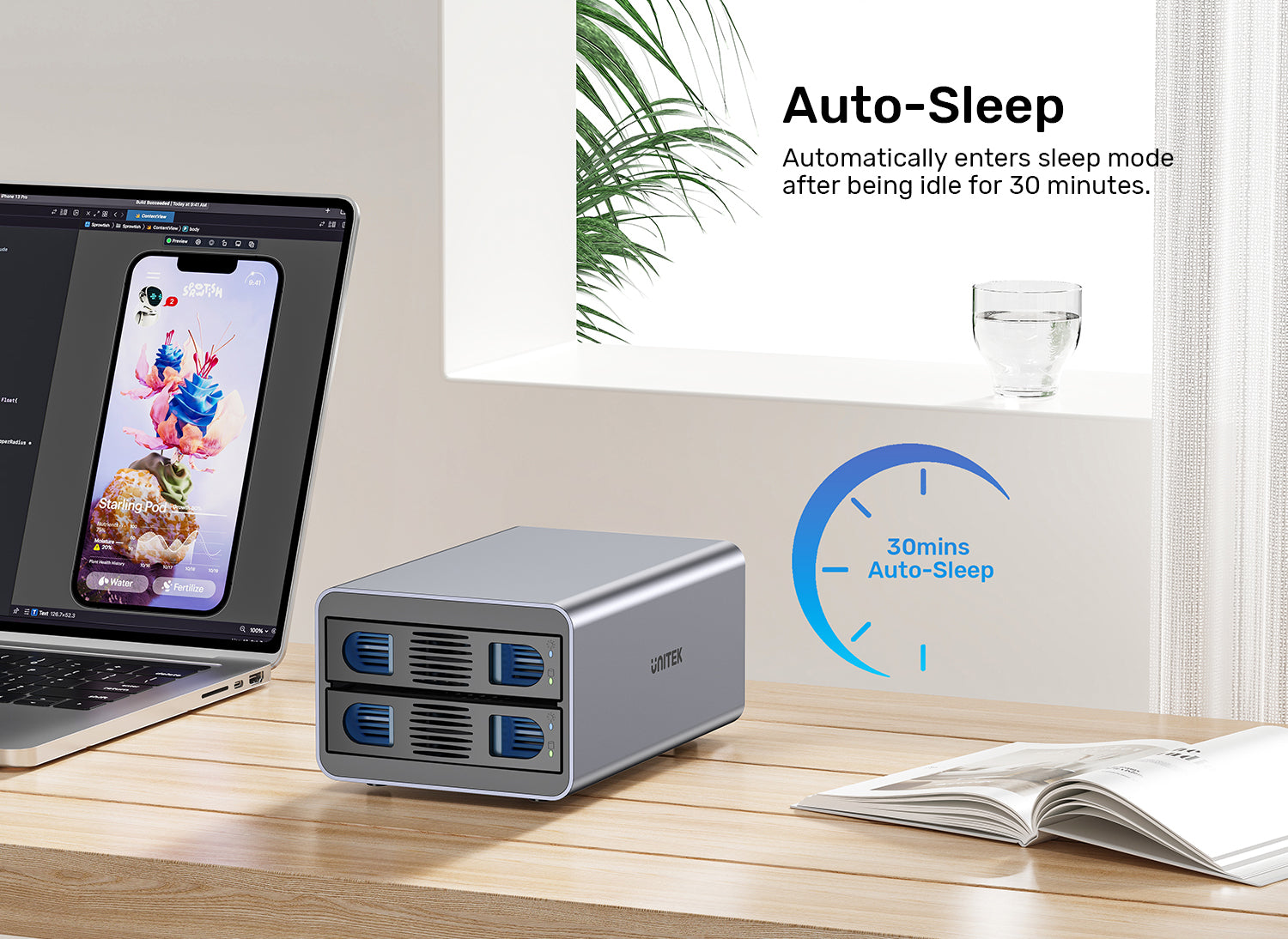 Unitek S1308C01 USB-C 2-Bay 2.5"/3.5" SATA External Hard Drive Enclosure