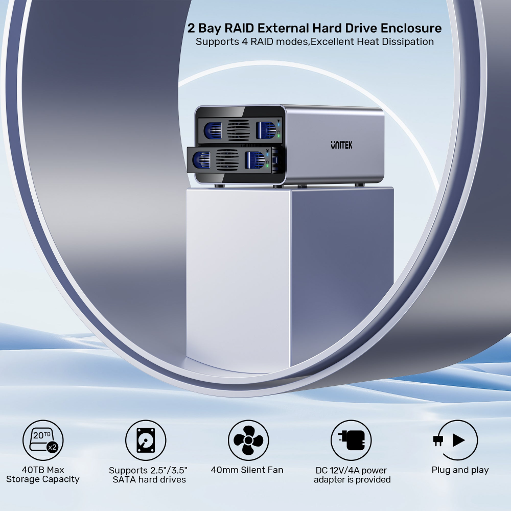 Unitek 2 Bay USB-C RAID External Hard Drive Enclosure14 - One Chip Computers Unitek S1308C01 USB-C 2-Bay 2.5"/3.5" SATA External Hard Drive Enclosure