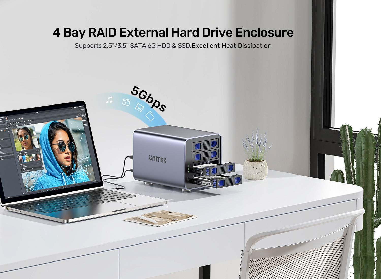 Unitek S1301AGY01 4-Bay RAID 2.5"/3.5" SATA External Hard Drive Enclosure