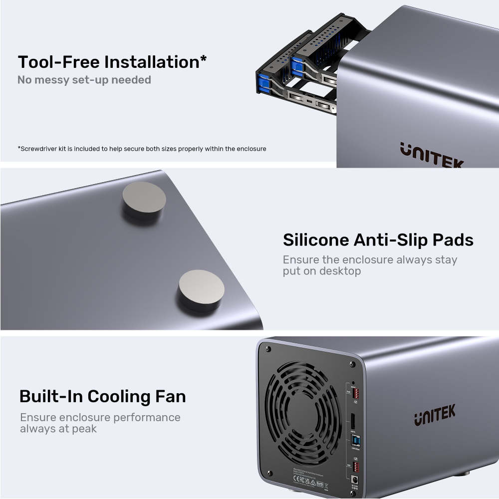 Unitek 4 Bay RAID External Hard Drive Enclosure10 - One Chip Computers Unitek S1301AGY01 4-Bay RAID 2.5"/3.5" SATA External Hard Drive Enclosure
