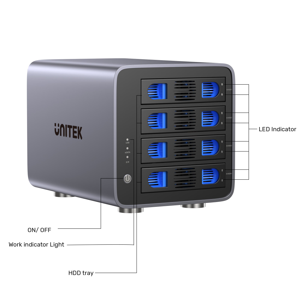 Unitek 4 Bay RAID External Hard Drive Enclosure22 - One Chip Computers Unitek S1301AGY01 4-Bay RAID 2.5"/3.5" SATA External Hard Drive Enclosure