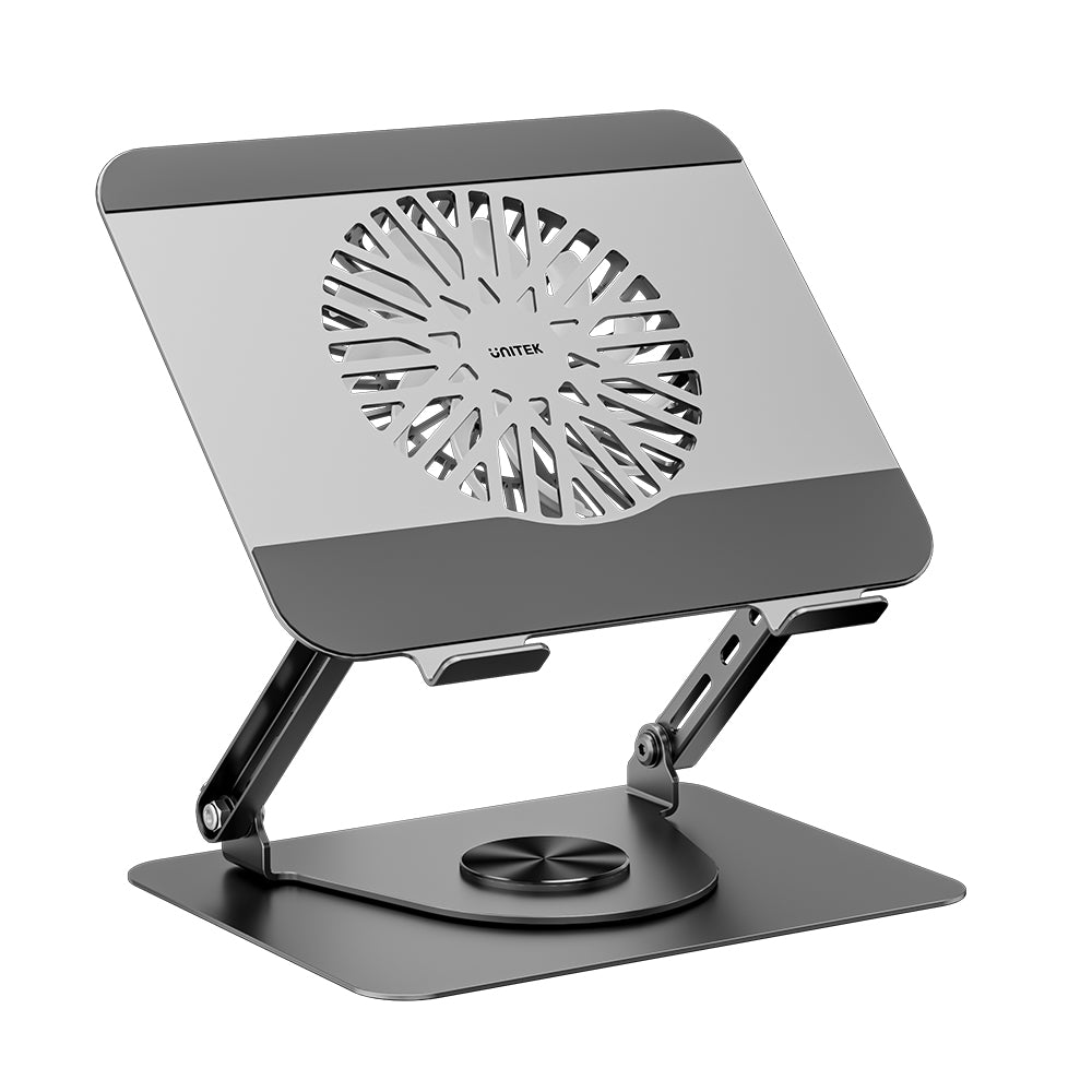 Unitek Adjustable Laptop Stand with Detachable Cooling Fan01 - One Chip Computers Unitek OT1098AGY01 Adjustable Laptop Stand with Detachable Cooling Fan 360° Rotating Base Carbon Steel