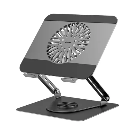 Unitek OT1098AGY01 Adjustable Laptop Stand with Detachable Cooling Fan 360° Rotating Base Carbon Steel