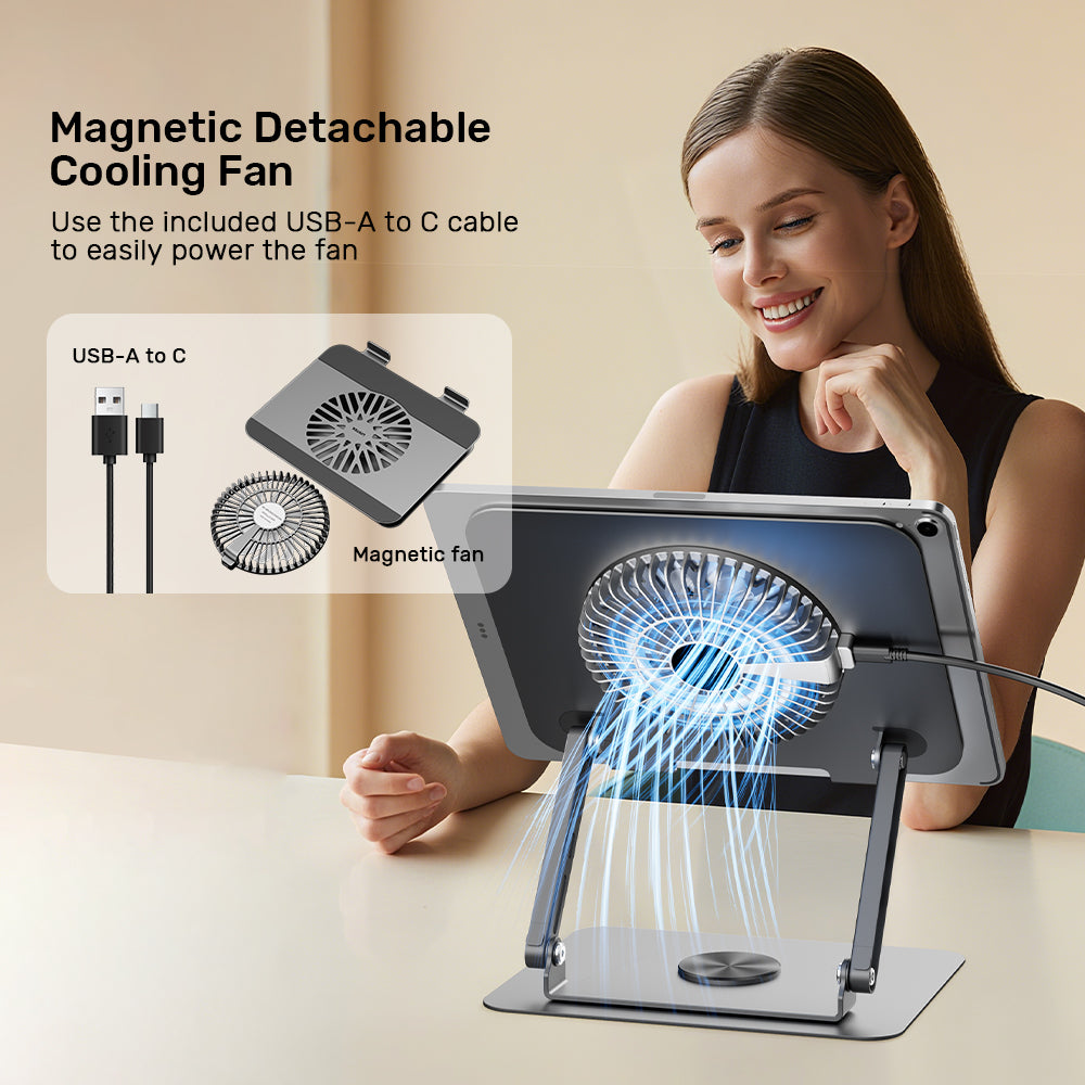 Unitek Adjustable Laptop Stand with Detachable Cooling Fan05 - One Chip Computers Unitek OT1098AGY01 Adjustable Laptop Stand with Detachable Cooling Fan 360° Rotating Base Carbon Steel