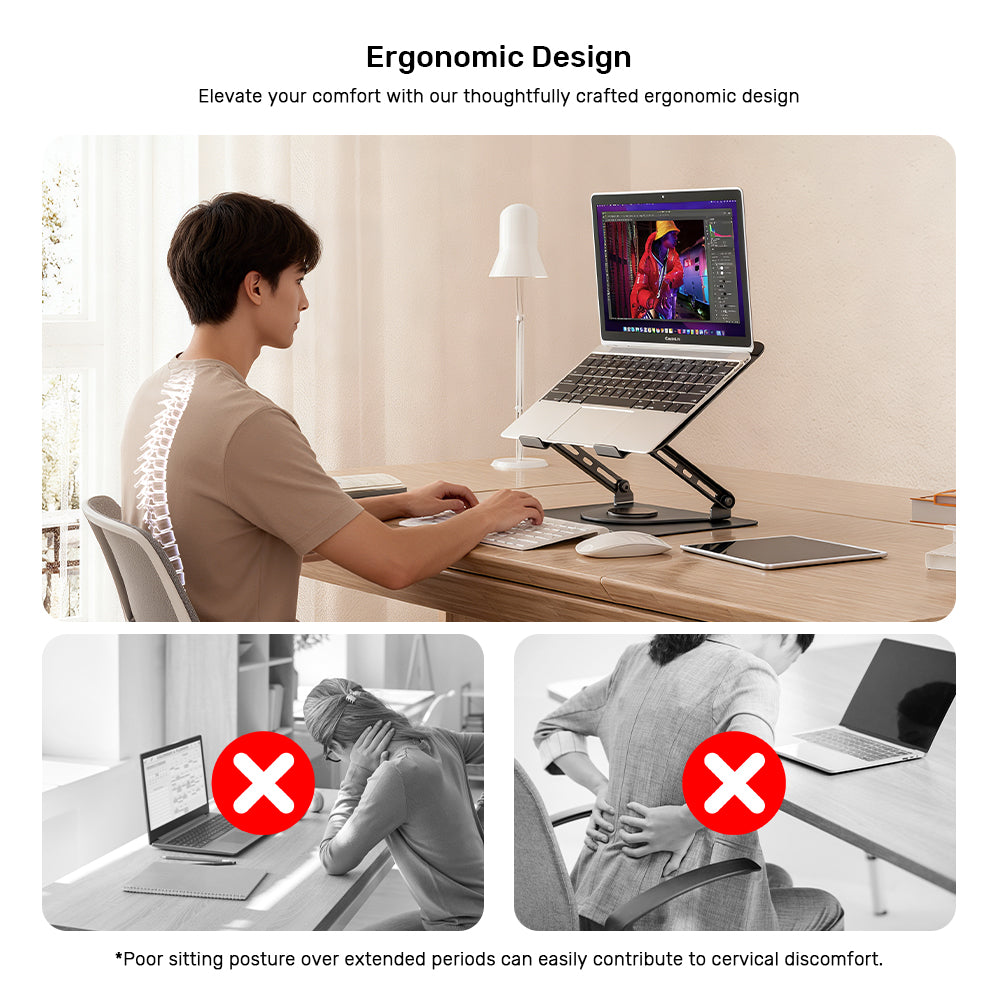 Unitek Adjustable Laptop Stand with Detachable Cooling Fan06 - One Chip Computers Unitek OT1098AGY01 Adjustable Laptop Stand with Detachable Cooling Fan 360° Rotating Base Carbon Steel