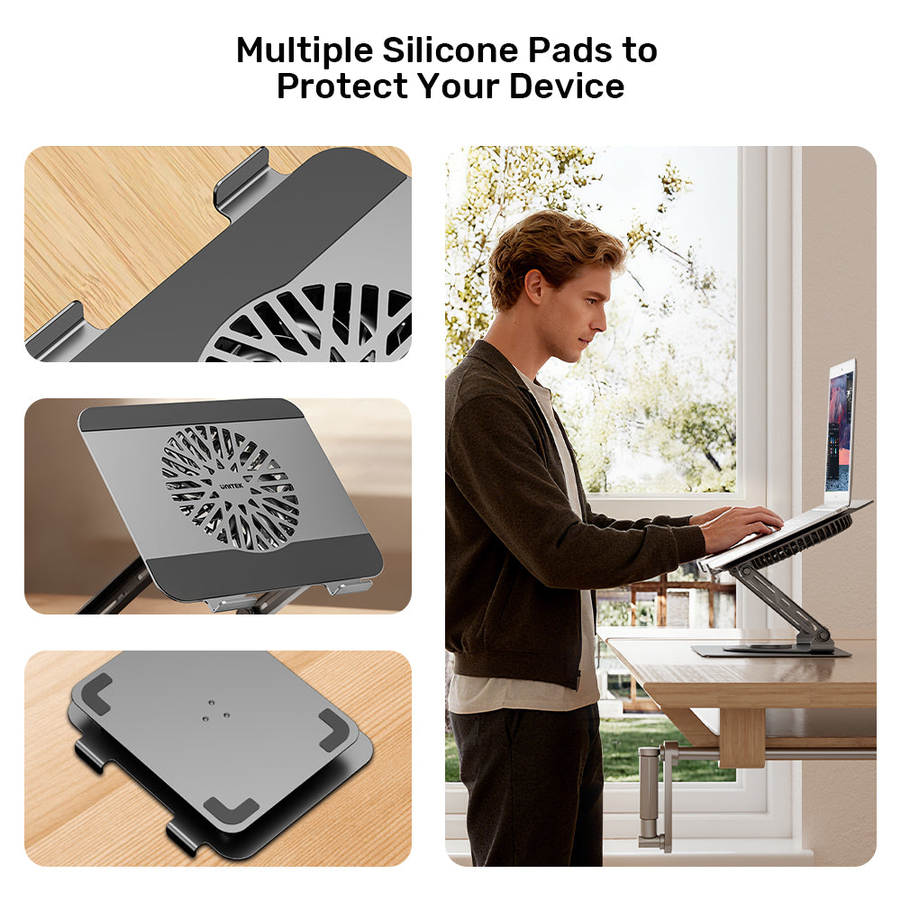 Unitek Adjustable Laptop Stand with Detachable Cooling Fan07 - One Chip Computers Unitek OT1098AGY01 Adjustable Laptop Stand with Detachable Cooling Fan 360° Rotating Base Carbon Steel