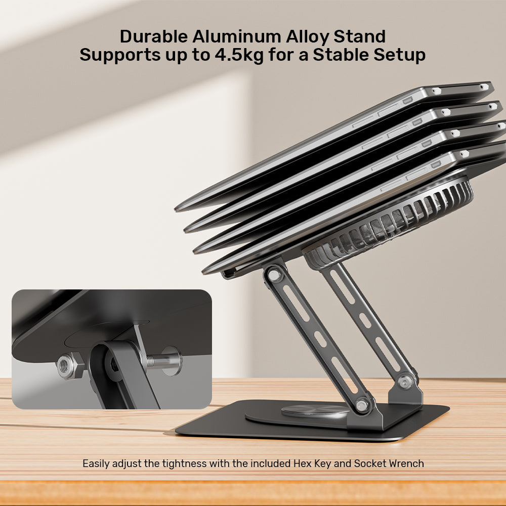Unitek Adjustable Laptop Stand with Detachable Cooling Fan09 - One Chip Computers Unitek OT1098AGY01 Adjustable Laptop Stand with Detachable Cooling Fan 360° Rotating Base Carbon Steel