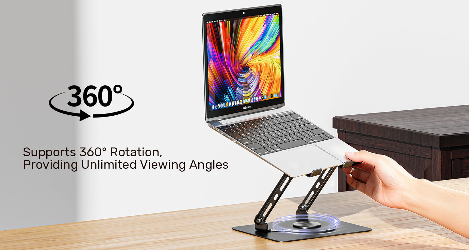 Unitek OT1098AGY01 Adjustable Laptop Stand with Detachable Cooling Fan 360° Rotating Base Carbon Steel
