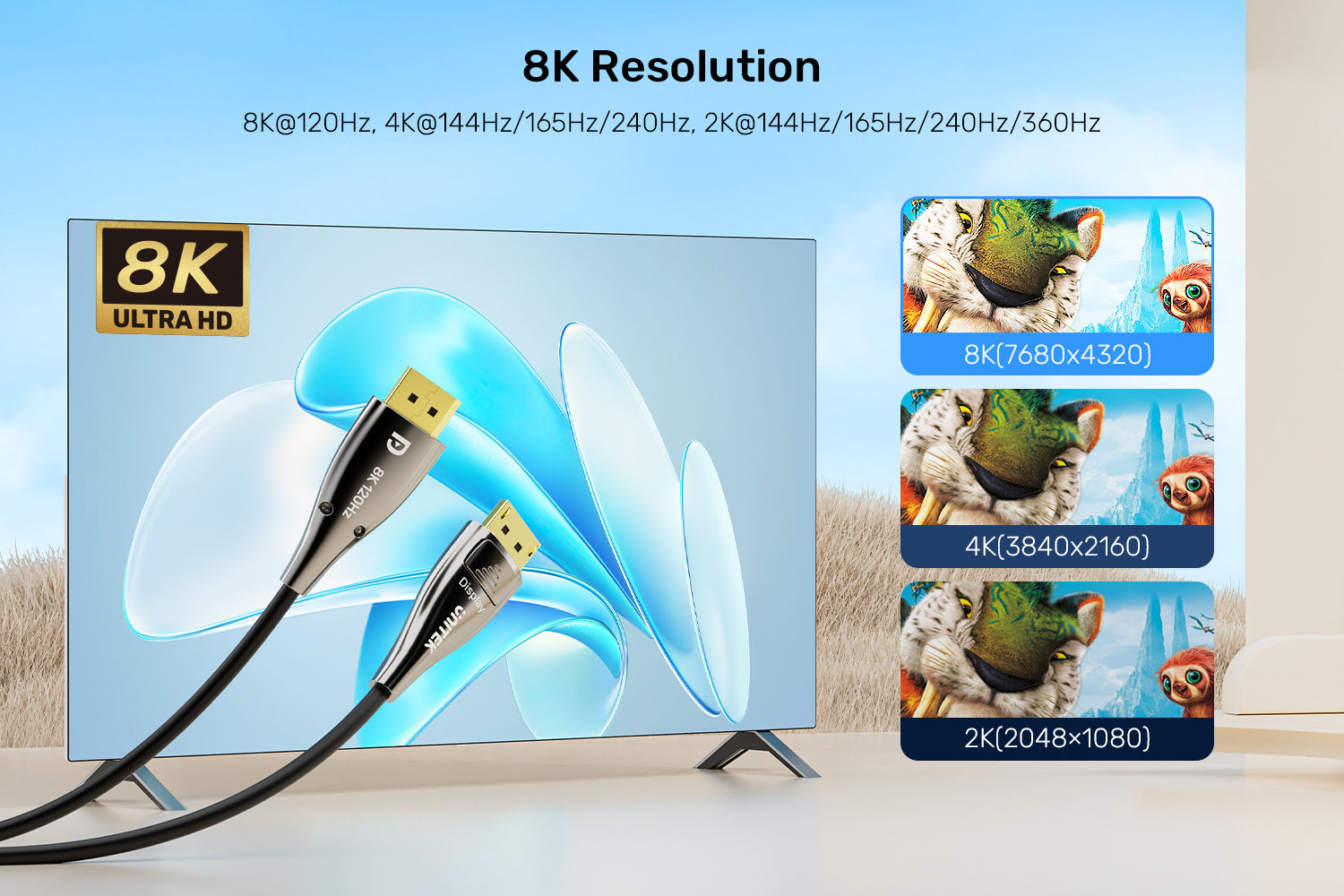 Unitek C1631ABK01-10M DisplayPort 2.1 M to M Fiber Optic Cable 8K 120Hz 54Gbps 10M
