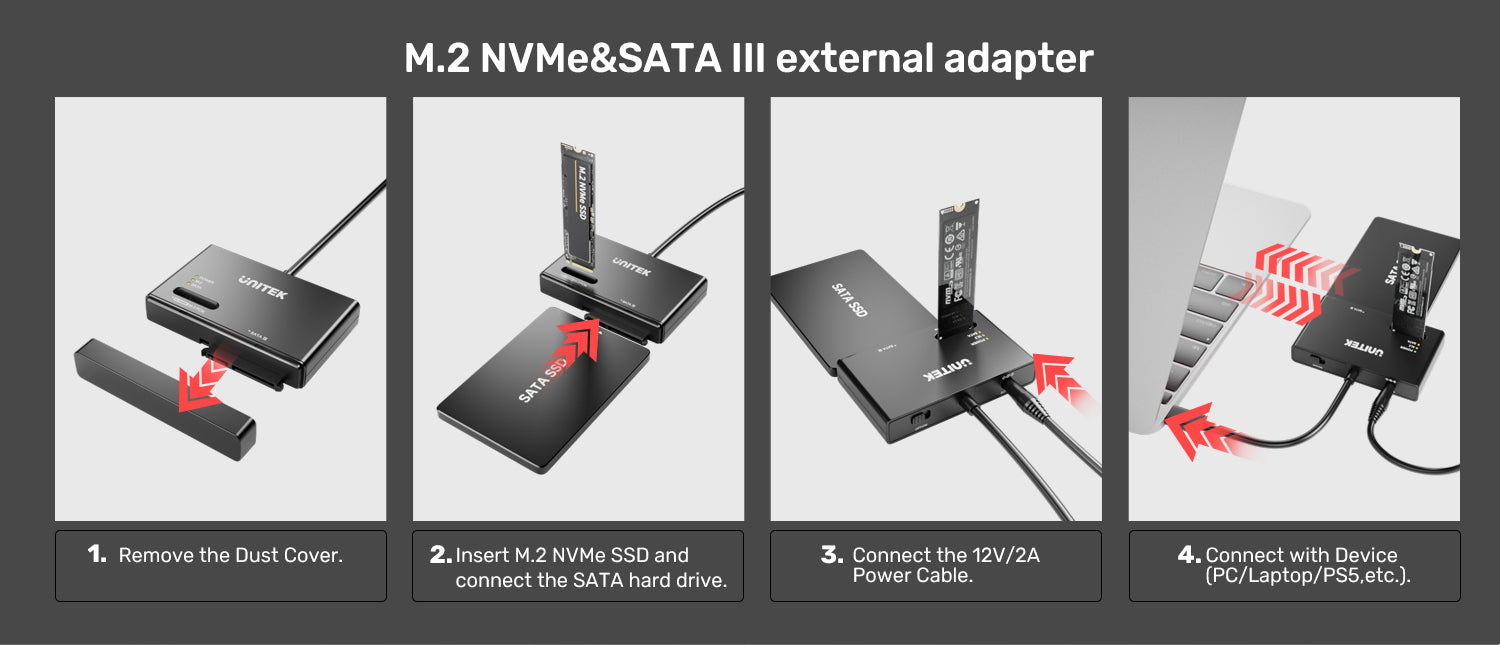 Unitek S1232A01-EU USB-C to NVMe M.2 & 2.5''/3.5'' SATA SSD Enclosure Adapter