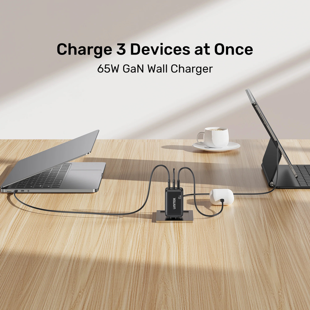 Unitek P1130ABK01 65W GaN Wall Charger 3-port fast charger 07 - One Chip Computers Unitek P1130ABK01 65W GaN Wall Charger