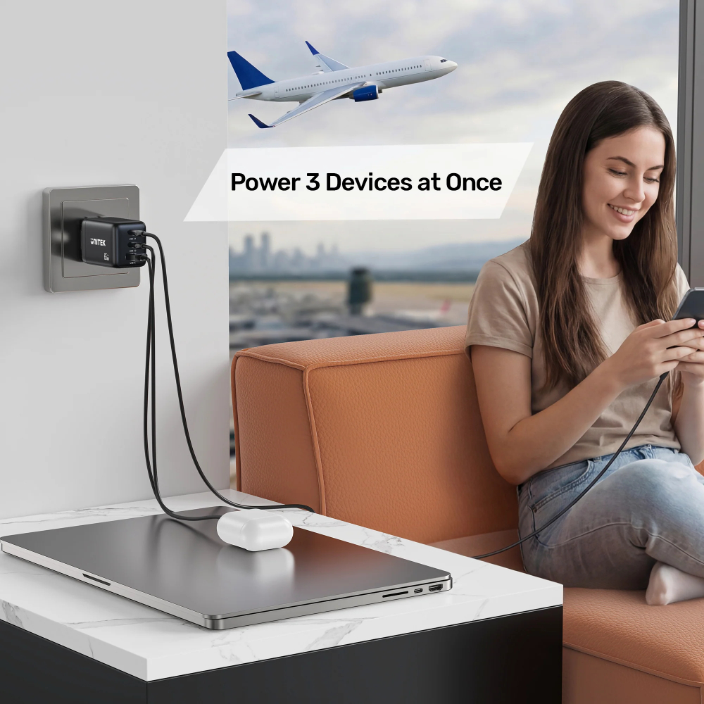 Unitek P1130ABK01 65W GaN Wall Charger 3-port fast charger 09 - One Chip Computers Unitek P1130ABK01 65W GaN Wall Charger