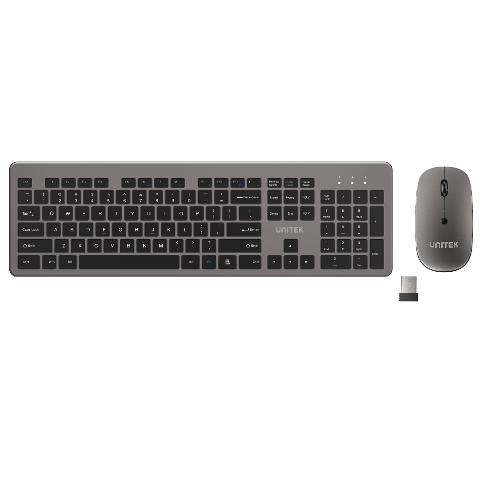 Unitek T054AGY01-US SlimDuo 24GHz Wireless Keyboard Mouse Combo Space Gray01 - One Chip Computers Unitek T054AGY01-US SlimDuo 2.4GHz Wireless Keyboard & Mouse Combo Space Gray