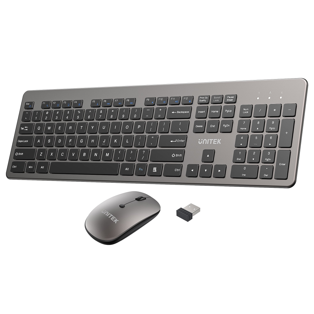Unitek T054AGY01-US SlimDuo 24GHz Wireless Keyboard Mouse Combo Space Gray02 - One Chip Computers Unitek T054AGY01-US SlimDuo 2.4GHz Wireless Keyboard & Mouse Combo Space Gray