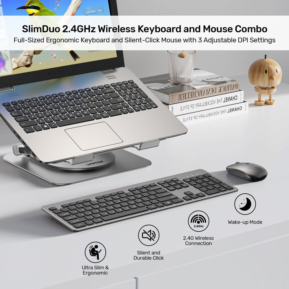 Unitek T054AGY01-US SlimDuo 24GHz Wireless Keyboard Mouse Combo Space Gray04 - One Chip Computers Unitek T054AGY01-US SlimDuo 2.4GHz Wireless Keyboard & Mouse Combo Space Gray
