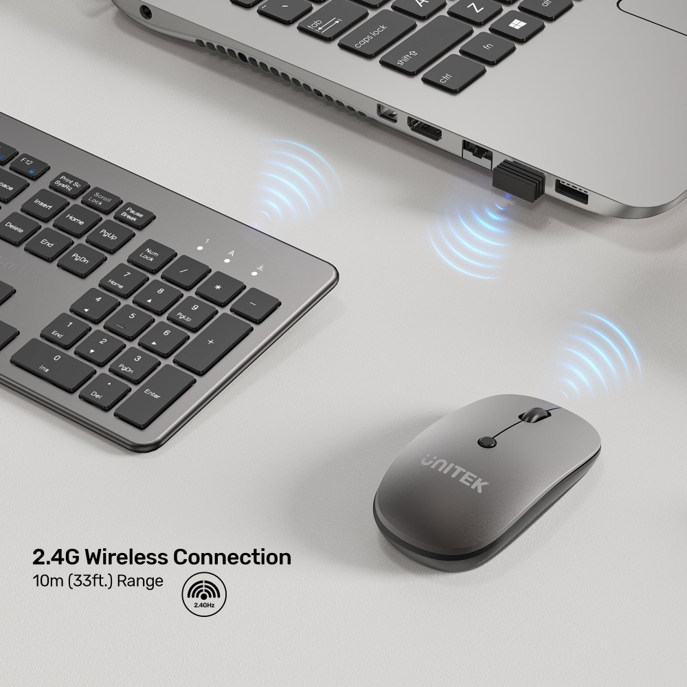 Unitek T054AGY01-US SlimDuo 24GHz Wireless Keyboard Mouse Combo Space Gray09 - One Chip Computers Unitek T054AGY01-US SlimDuo 2.4GHz Wireless Keyboard & Mouse Combo Space Gray