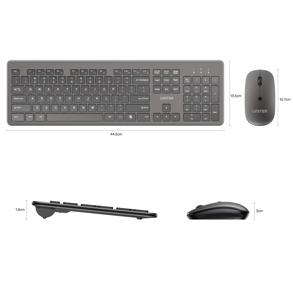 Unitek T054AGY01-US SlimDuo 24GHz Wireless Keyboard Mouse Combo Space Gray13 - One Chip Computers Unitek T054AGY01-US SlimDuo 2.4GHz Wireless Keyboard & Mouse Combo Space Gray