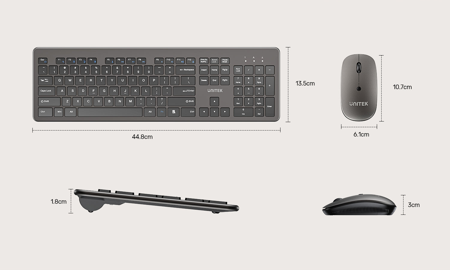 Unitek T054AGY01-US SlimDuo 2.4GHz Wireless Keyboard & Mouse Combo Space Gray