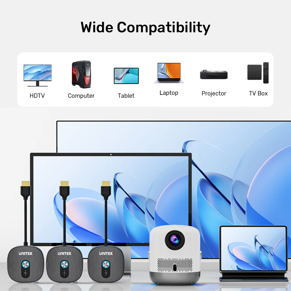 Unitek V1711ABK01 Wireless 1080P HDMI Transmitter with Dual Receivers 50M6 - One Chip Computers Unitek V1711ABK01 Wireless 1080P HDMI Transmitter with Dual Receivers 50M