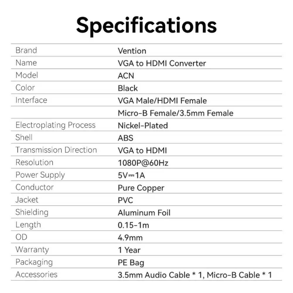 VENTION ACNBB VGA TO HDMI CONVERTER 12 - One Chip Computers