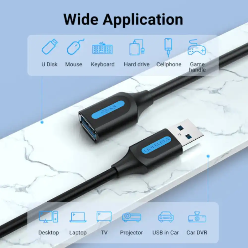 VENTION CBHBI USB30 MALE TO FEMALE EXTENTION CABLE 3M3 - One Chip Computers