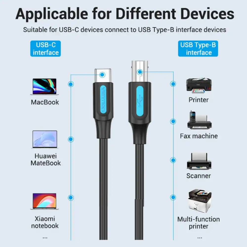 VENTION COQBG USB20 MALE TO USB PRINTER MALE CABLE 15M03 1 - One Chip Computers