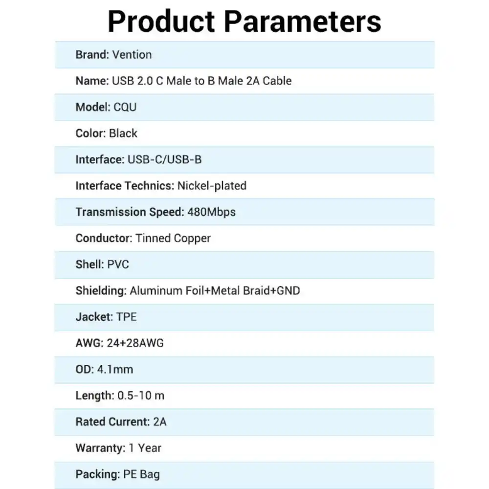 VENTION COQBG USB20 MALE TO USB PRINTER MALE CABLE 15M13 1 - One Chip Computers