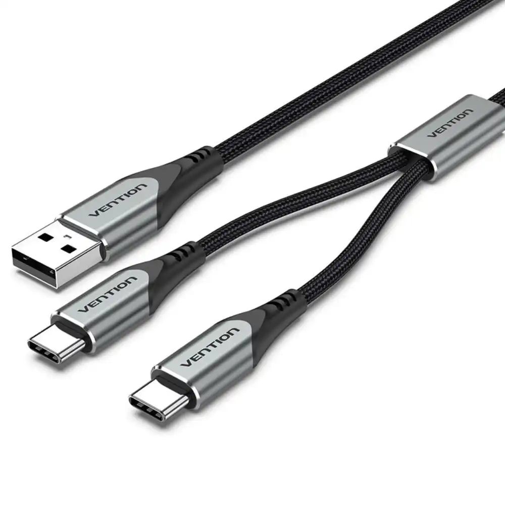 VENTION CQOHD USB A TO DUAL USB-C MALE SPLITTER CABLE1 - One Chip Computers Vention CQOHD USB A to Dual USB-C Male Splitter Cable Black