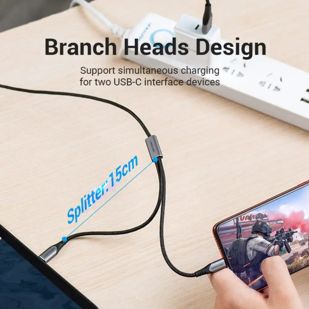 VENTION CQOHD USB A TO DUAL USB-C MALE SPLITTER CABLE3 - One Chip Computers