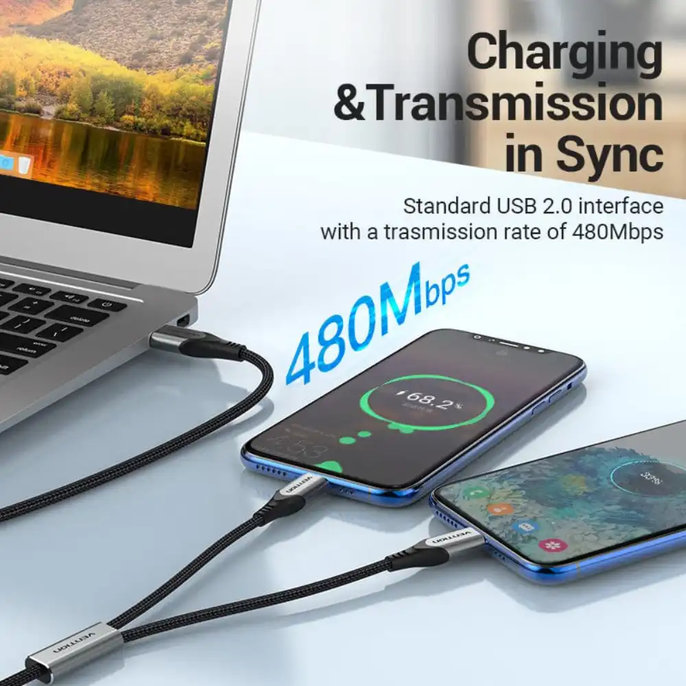 VENTION CQOHD USB A TO DUAL USB-C MALE SPLITTER CABLE5 - One Chip Computers