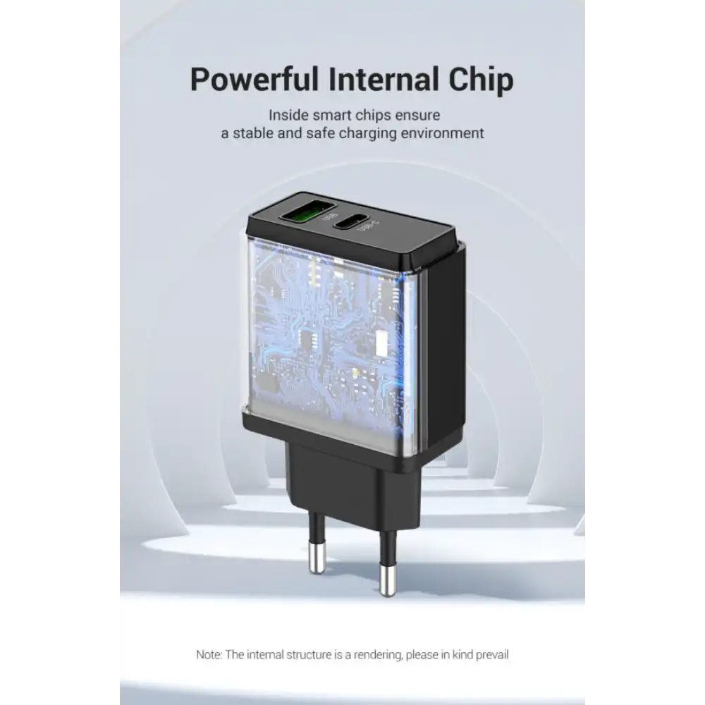 VENTION QC67-EU-B 2PORT USB A+C WALL CHARGER 20W 5 - One Chip Computers