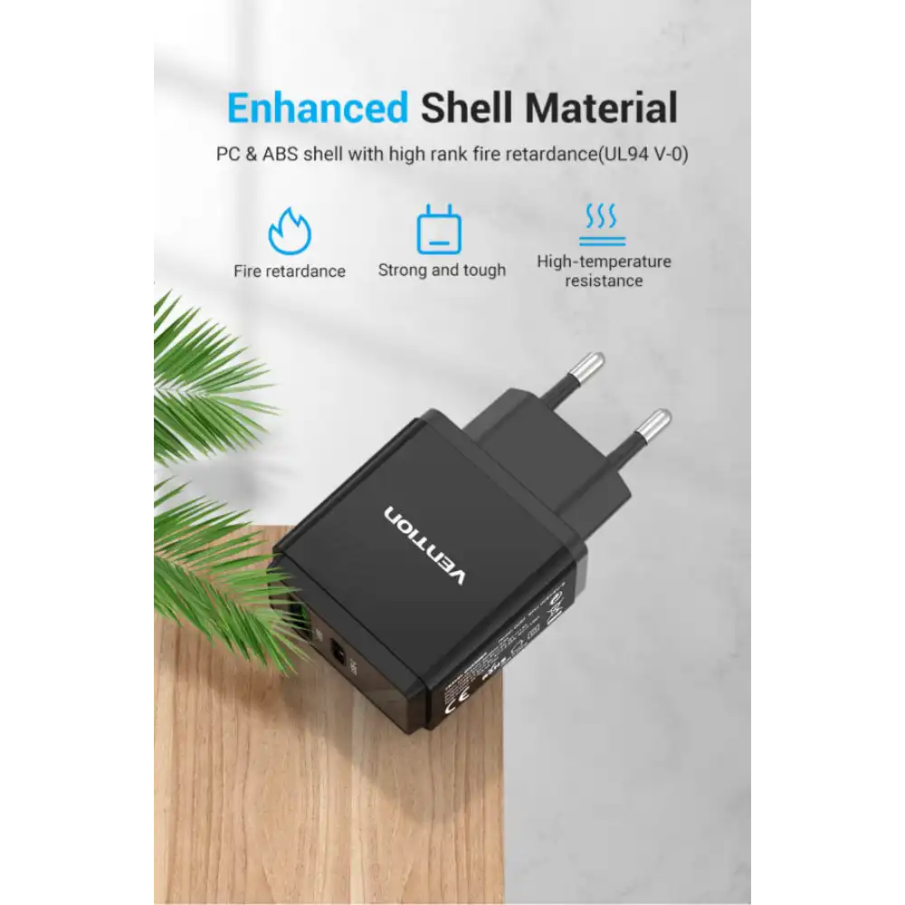 VENTION QC67-EU-B 2PORT USB A+C WALL CHARGER 20W 6 - One Chip Computers