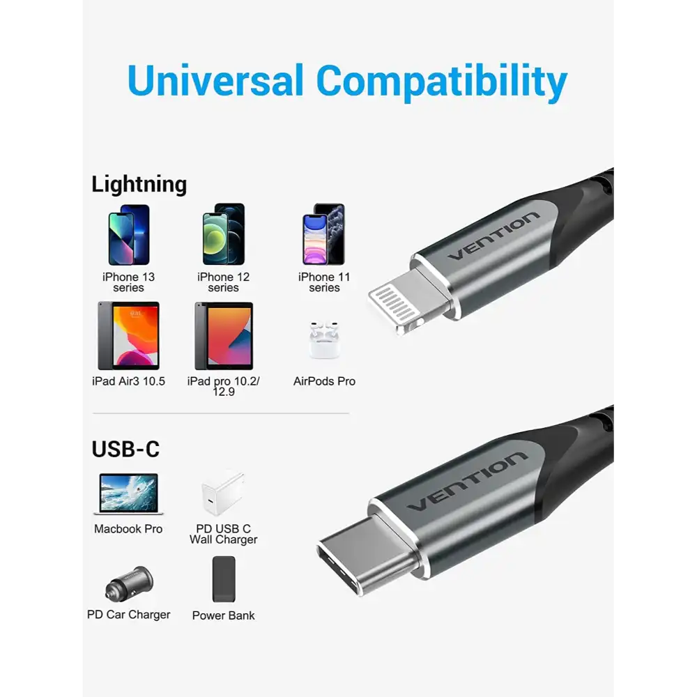 VENTION TACHH LIGHTINING TO TYPE-C CHARGING CABLE 2M7 - One Chip Computers