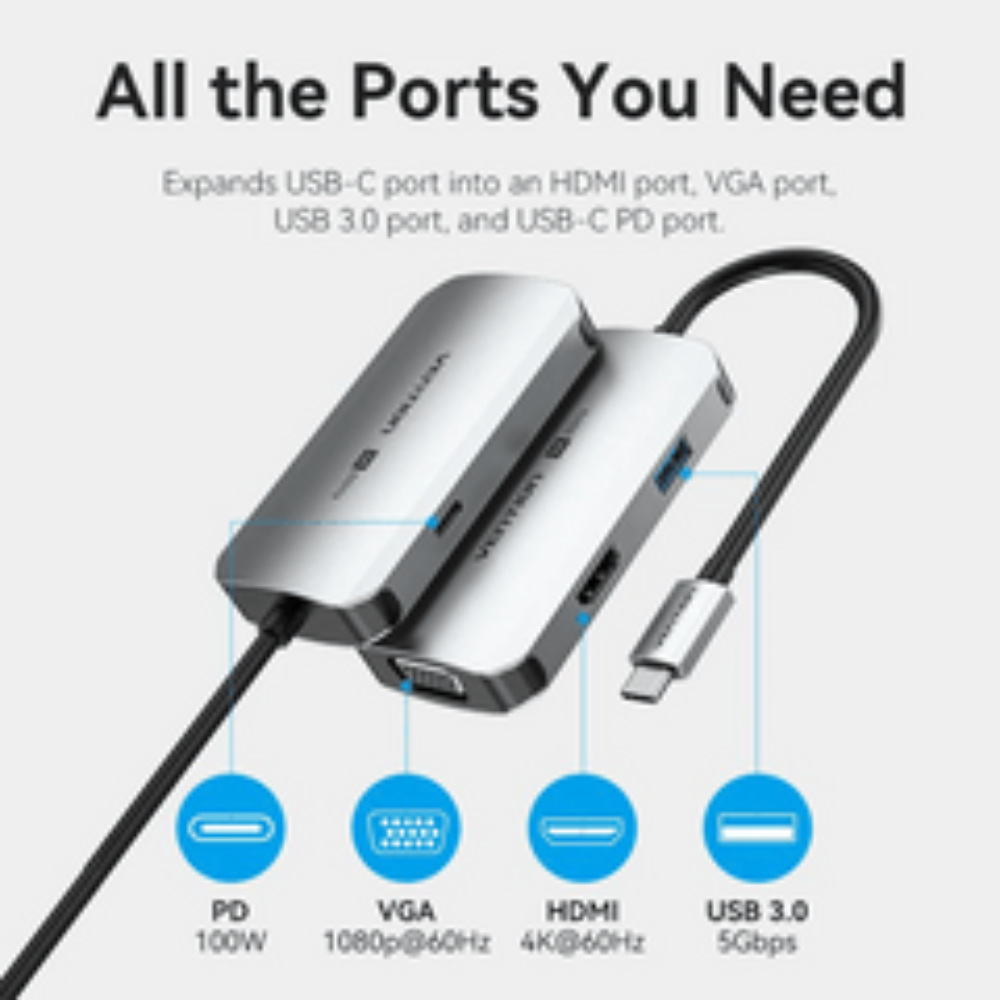 VENTION TOAHB MUTI-FUNCTION USB-C 4-IN-1 DOCKING STATION3 - One Chip Computers