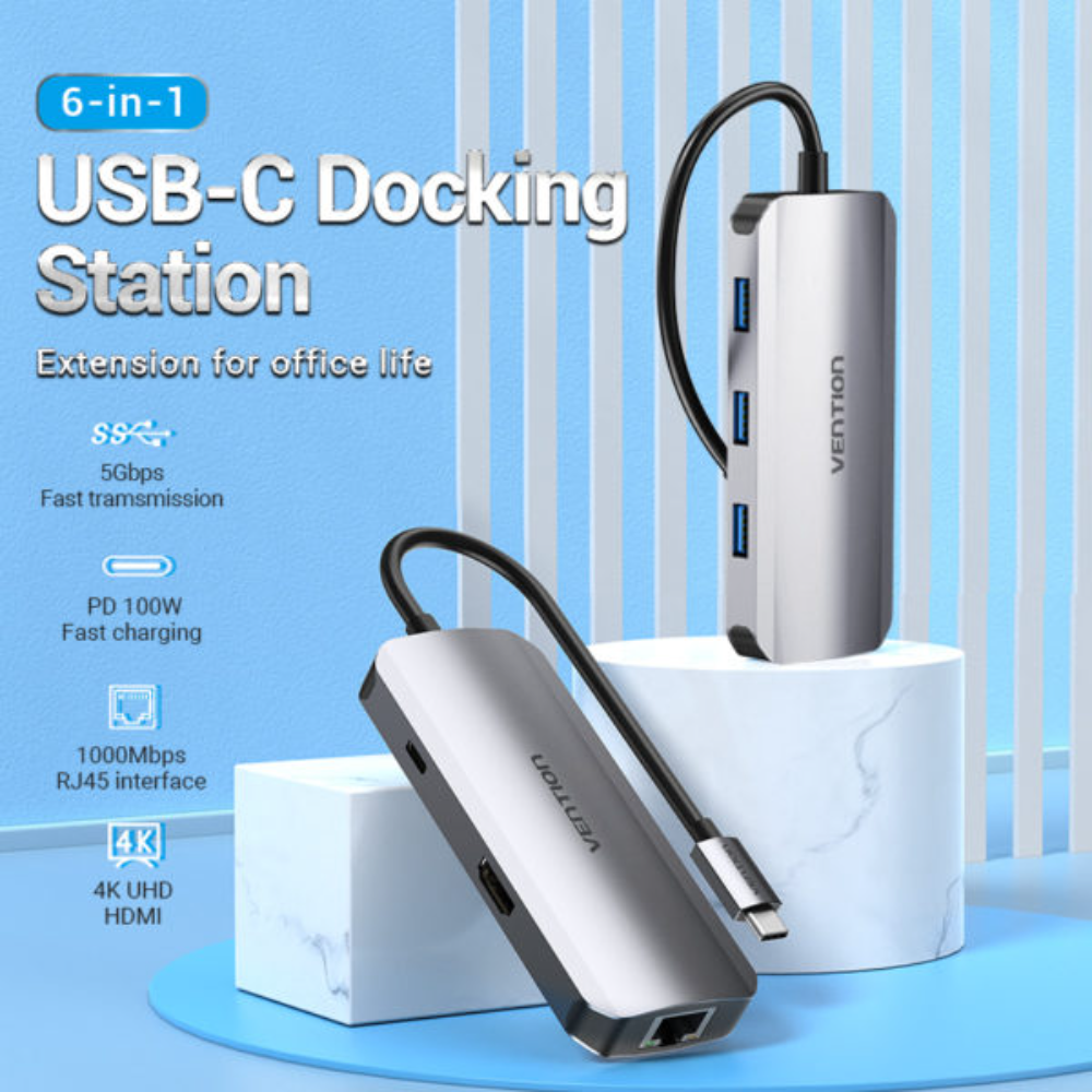 VENTION TOHHB MUTI-FUNCTION USB-C 6-IN-1 DOCKING STATION2 - One Chip Computers