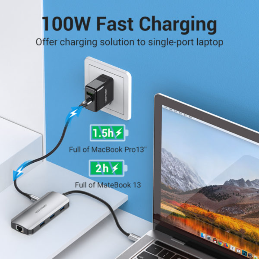 VENTION TOHHB MUTI-FUNCTION USB-C 6-IN-1 DOCKING STATION4 - One Chip Computers