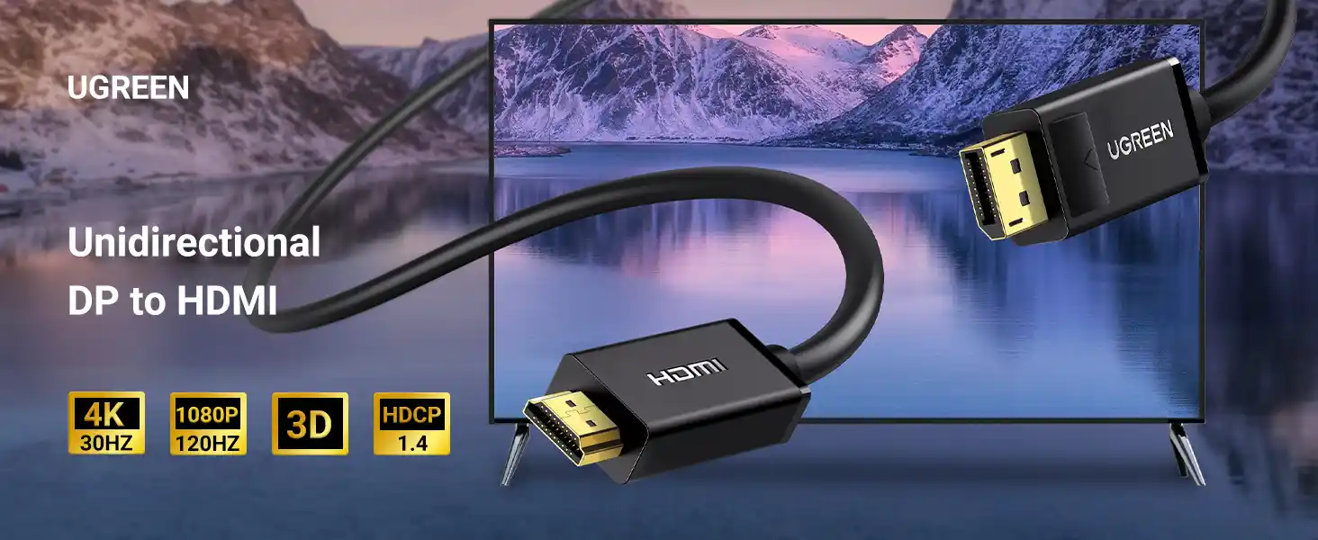 UGREEN 10202 2M DisplayPort to HDMI cable in black
